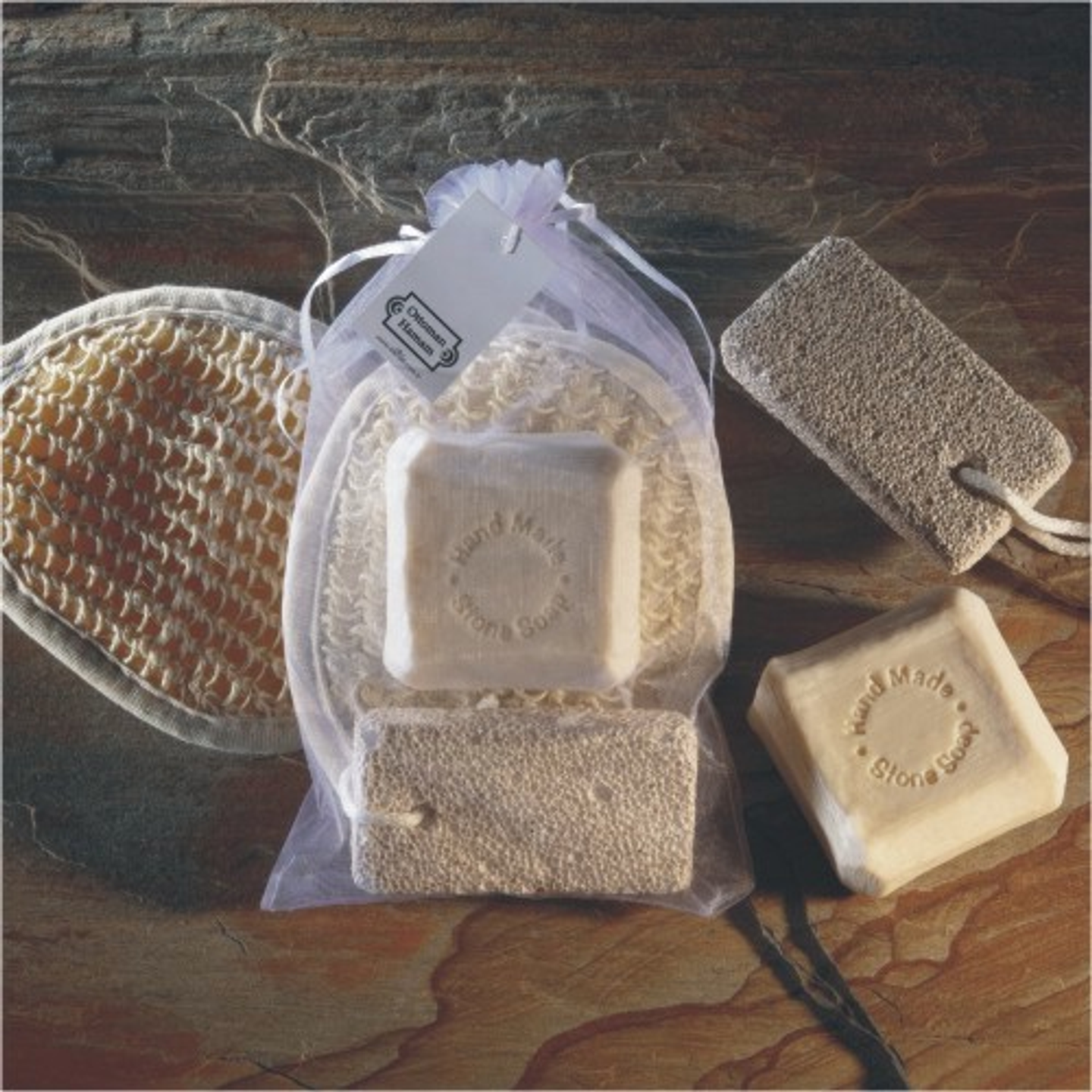 Örgülü Natürel Lif + Taş Sabun Seti